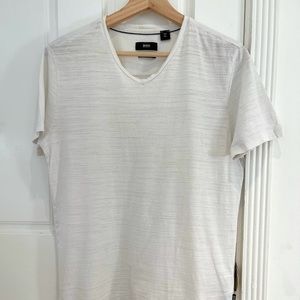 Hugo Boss Regular Fit Striped Pattern White Tshirt